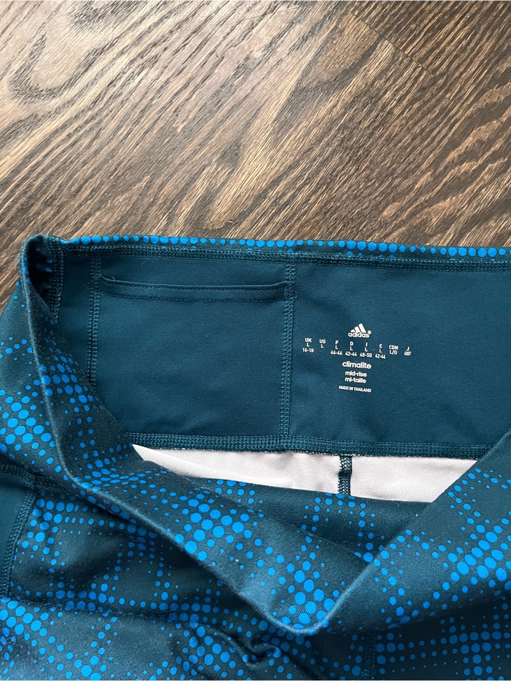 Adidas Climalite Aqua Blue Mineral Dot High-Rise Capri 3/4 Leggings Size L - Picture 6 of 11